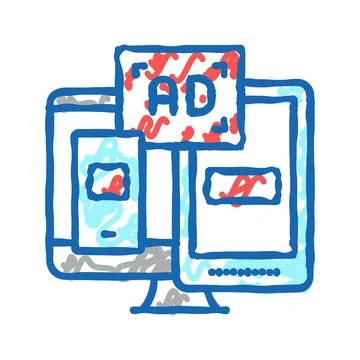 Ad on computer phone and tablet display icon doodle illustration Stock-Illustration