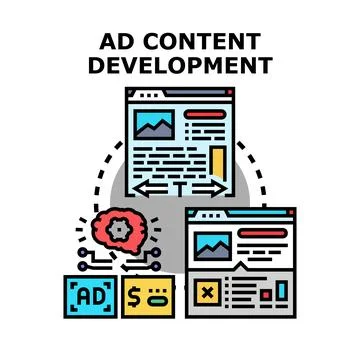 Ad content development process creating online promotions Stockillustratie