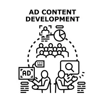 Ad content development strategy and target audience analysis Stock Illustration