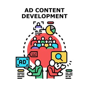 Ad content development strategy and target audience analysis Stock Illustration