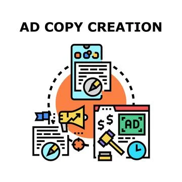 Ad copy creation process for digital marketing development Stock Illustration