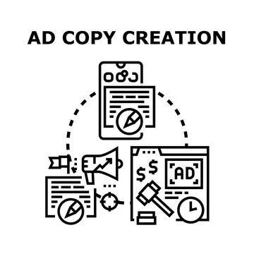 Ad copy creation process for digital marketing development Stock Illustration