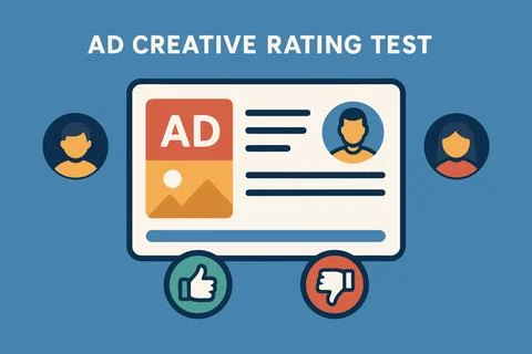 Ad creative rating test with user feedback and evaluation icons Stock Illustration