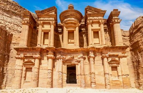 Ad Deir or The Monastery, ancient Nabataean stone carved temple, Petra, Jorda Stock Photos