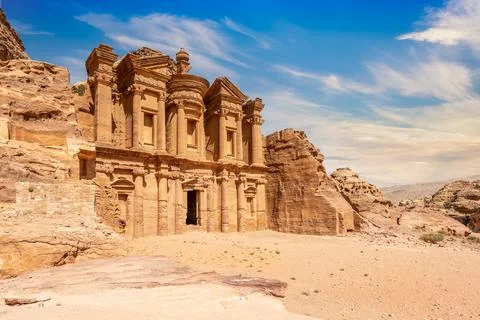 Ad Deir or The Monastery, ancient Nabataean stone carved temple, Petra, Jorda Stock Photos
