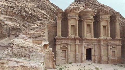 Ad Deir or the Monastery, a famous building carved out of rock, Petra, Jordan Stock Footage 112586943