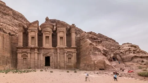Ad Deir or the Monastery, a monumental building carved out of rock in Petra Stock Footage 108798119