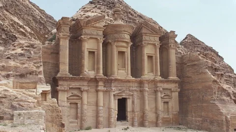 Ad Deir or the Monastery, a monumental building in the ancient city of Petra Stock Footage 112576732