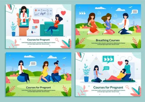 Ad Flat Banner Set Offering Courses for Pregnant Stock Illustration