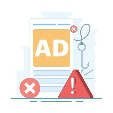 Ad fraud concept. Ad click fraud. Ad fraud generates fake ad impressions. Stock Illustration