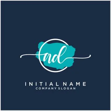 AD Initial handwriting logo design with brush circle Stock Illustration