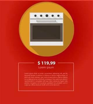 Ad layout for kitchen appliances. White oven. Stock Illustration