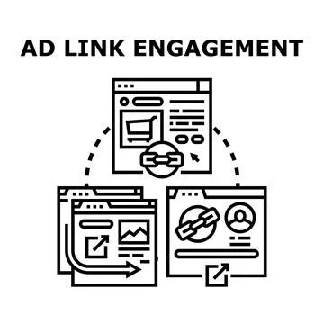 Ad link engagement connecting web pages for marketing concept 库存插图