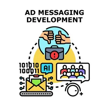Ad messaging development improving online communication strategy Stock Illustration