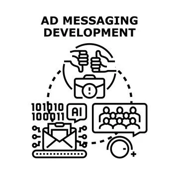Ad messaging development improving online communication strategy Stock Illustration