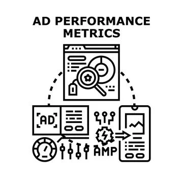 Ad performance metrics measuring digital marketing strategy Illustrazione stock