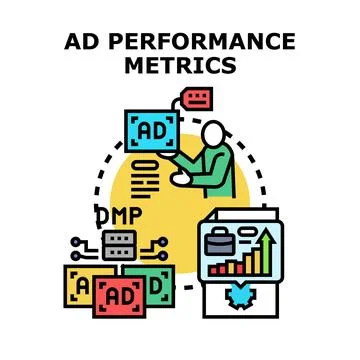 Ad performance metrics optimizing digital advertising strategy process Stock Illustration
