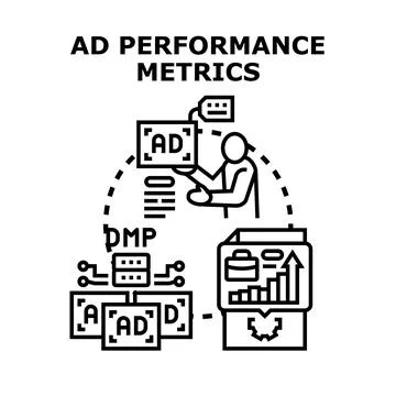 Ad performance metrics optimizing digital advertising strategy process Stock Illustration