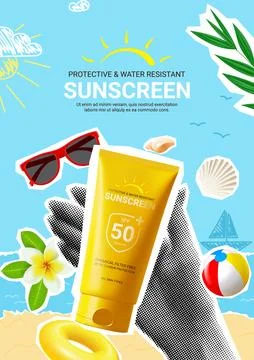 Ad poster for promotion sunscreen Stock Illustration