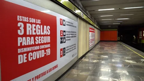 An ad shows some rules to deminis the COVID-19 Stock-Footage 133458082