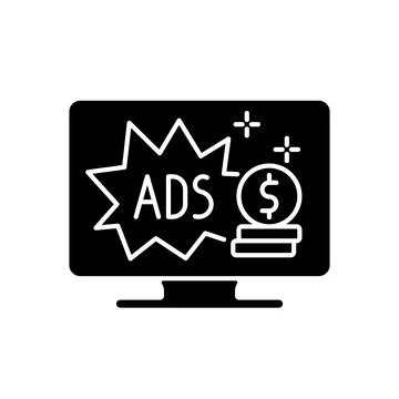 Ad-supported subscription plan black glyph icon Stock Illustration