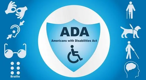 ADA, Americans with Disabilities Act. Concept with keywords, letters and ic.. Stock Illustration