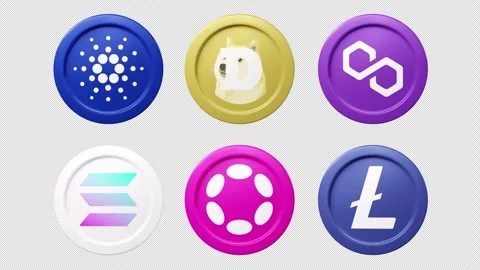 ADA DOGE MATIC SOLANA DOT LTC coin spin 3d 360 degrees Cryptocurrency token 動画素材 245545493