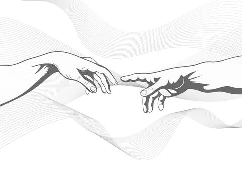 Adam and God hands. Vector illustration Stock Illustration