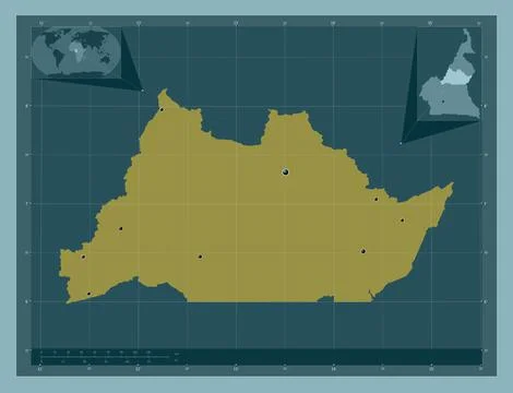 Adamaoua, Cameroon. Solid color shape. Locations of major cities of the regio Stock Illustration