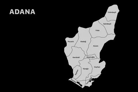 Adana district map, isolated city map in turkey. Stock Illustration