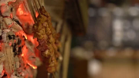 Adana kebab is cooked slowly over the fire -Vertical Stock Footage 181824971