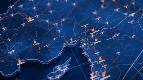 Adana map big data visualization. Futuristic map infographic of city in Turkey Stock Illustration