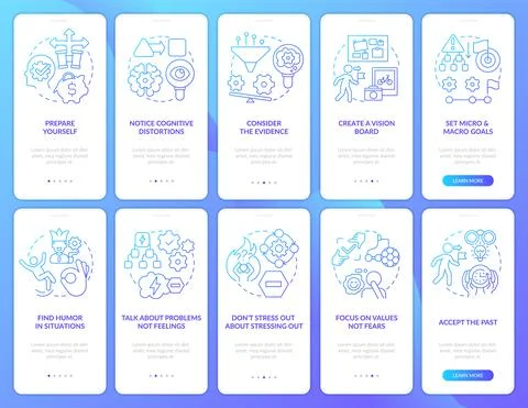 Adaptability blue gradient onboarding mobile app screen set Stock Illustration