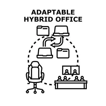 Adaptable hybrid office concept with remote and in person work Stock Illustration