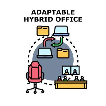 Adaptable hybrid office concept with remote and in person work イラスト素材