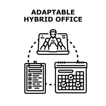 Adaptable hybrid office working concept with technology Stock Illustration