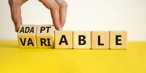 Adaptable or variable symbol. Businessman turns wooden cubes and changes the  스톡 사진