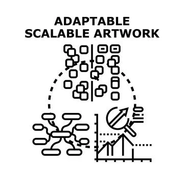 Adaptable scalable artwork process, data, and growth concept Stock Illustration