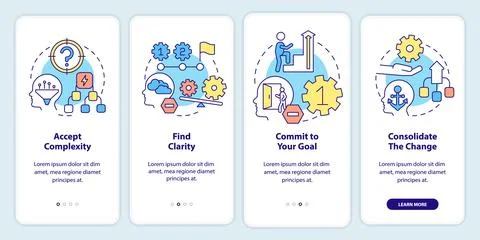 Adaptation to complex change onboarding mobile app screen Stock Illustration