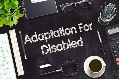 Adaptation For Disabled on Black Chalkboard. 3D Rendering Stock Illustration