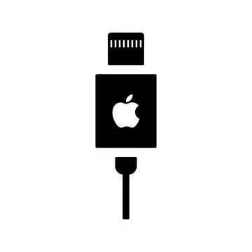 Adapter, apple, bus, cable, connector icon. Black vector graphics. 스톡 일러스트