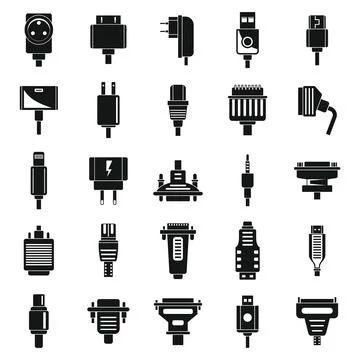 Adapter cable icons set, simple style Stock Illustration