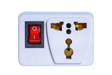 Adapter power plug with a switch on a white background Stock Photos