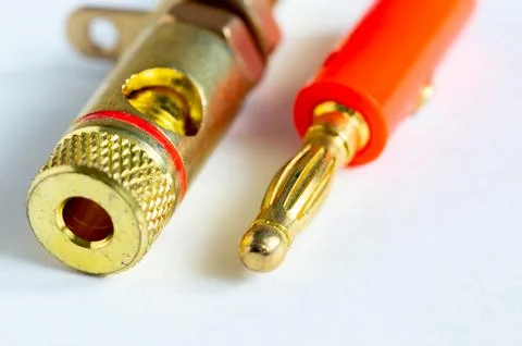 Adapter wire cable electronics audio speaker male banana plug connector isola Stock Photos