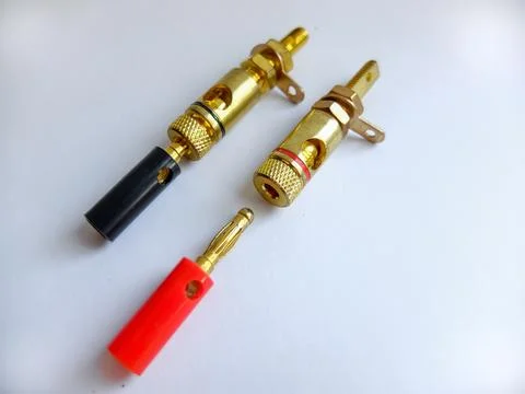 Adapter wire cable electronics audio speaker male banana plug connector isola Stock Photos