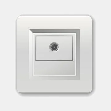 Adapters. Isolated electrical equipment on wall. Socket for television cable Illustrazione stock