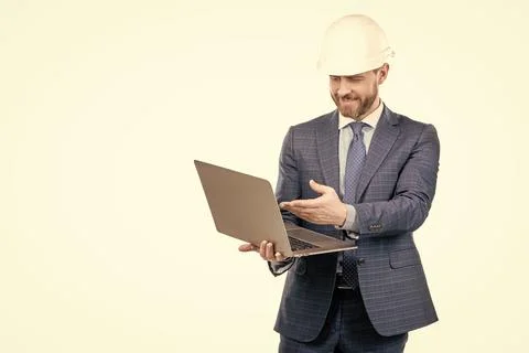 Adapting to computing technology. Civil engineer do computing. Professional man Stock-Fotos