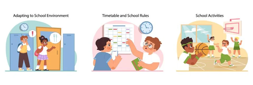 Adapting to school environment concept. Flat vector illustration Stock Illustration