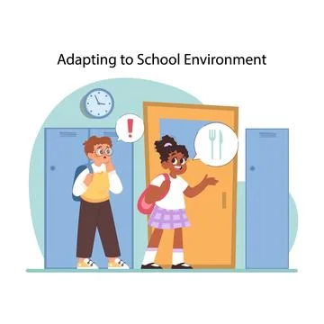 Adapting to school environment. Flat vector illustration イラスト素材