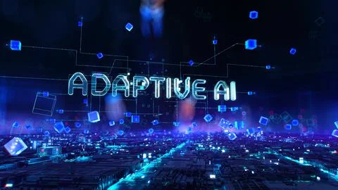 Adaptive AI- businessman working with augmented virtual reality at night office. Stock Illustration